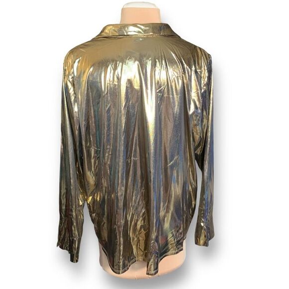 Vintage Gold Metallic Button Down Sheer Blouse Plus Size 22/24 Liquid Disco - Picture 6 of 10